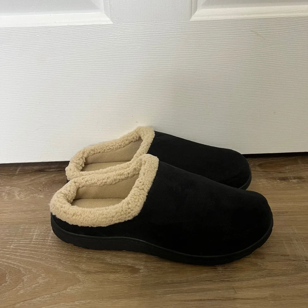 Totes Mens Cozy Slippers Black Faux Suede Memory Foam Clogs Size XL 11-12 NEW